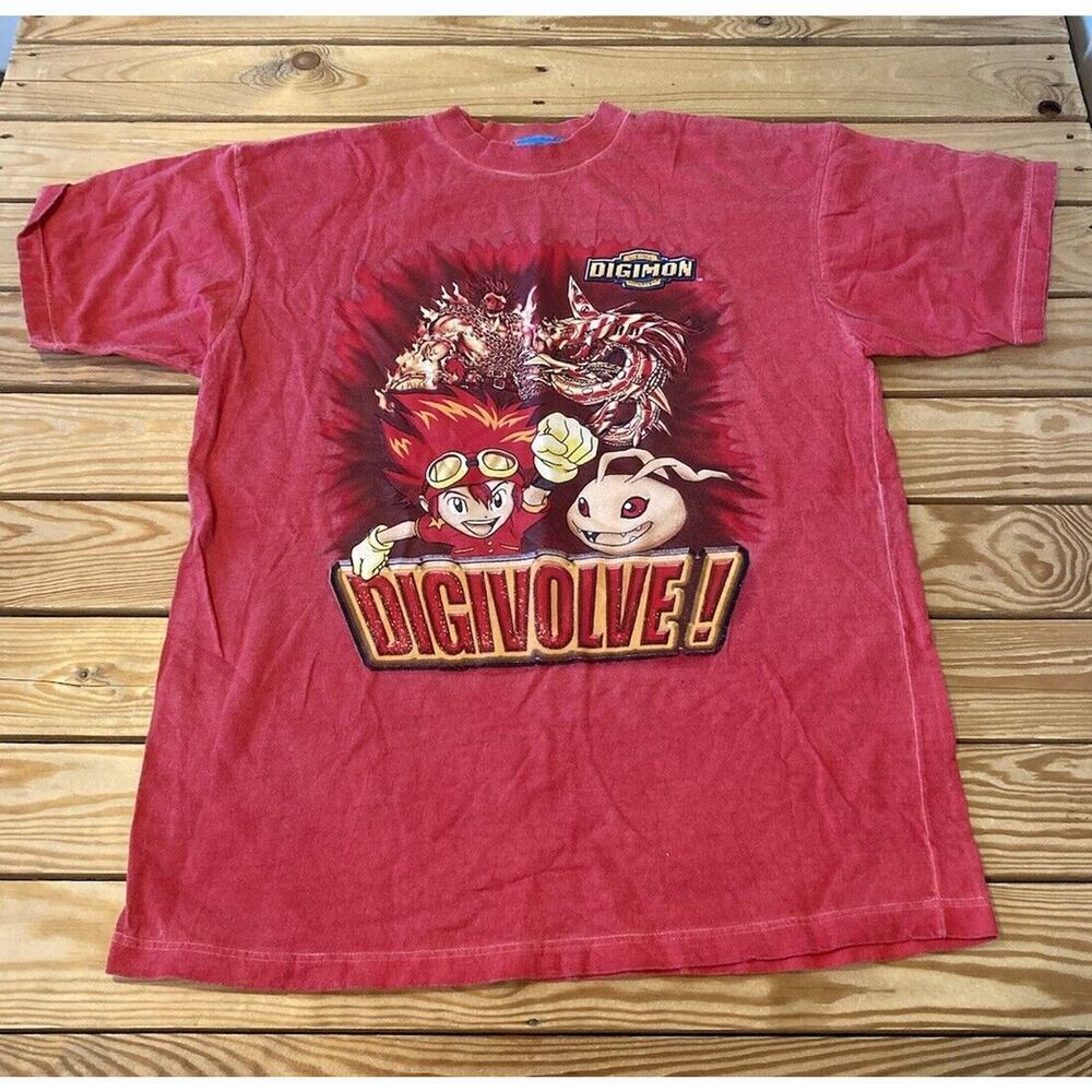 2001 Vintage Digimon Digivolve Graphic T Shirt Size 2XL Men’s Red